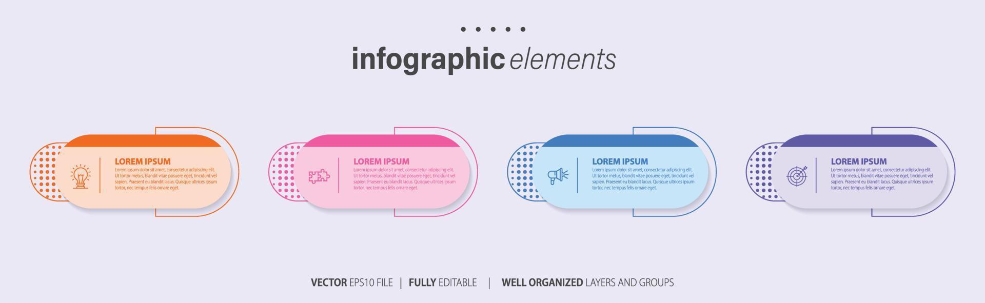 Concept of 4 successive steps of progressive business development. Simple infographic design template. Abstract vector illustration.