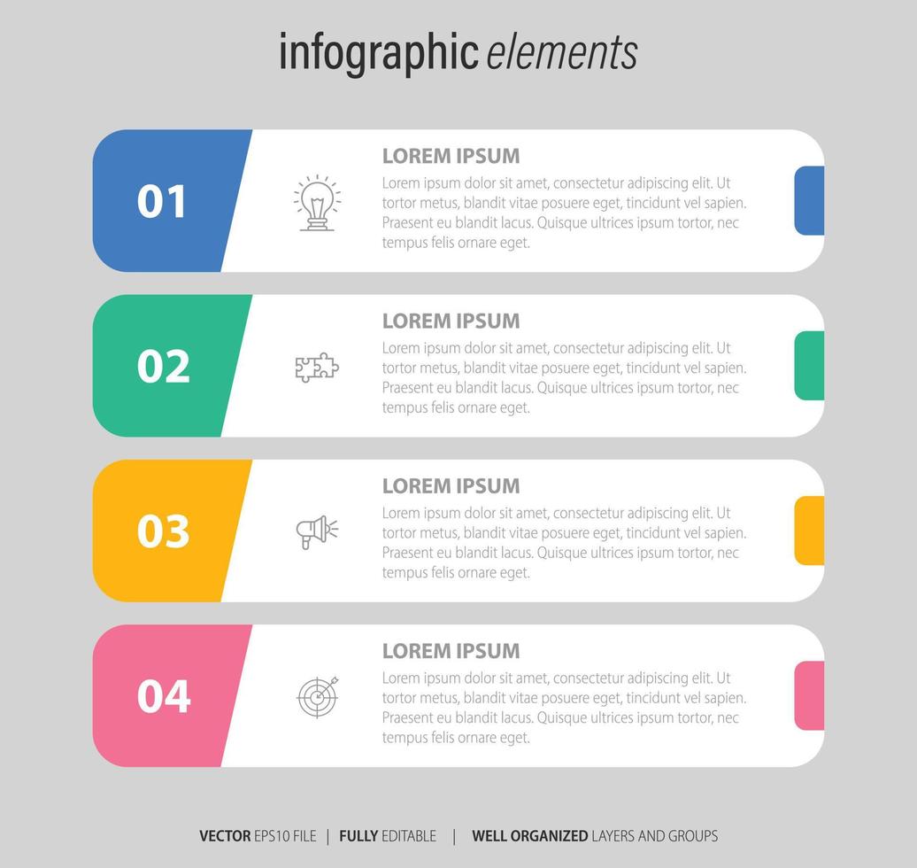 cuatro numerado rectangular marcos metido en horizontal fila. concepto de 4 4 etapas de márketing estrategia. moderno plano infografía diseño modelo. sencillo vector ilustración para negocio presentación