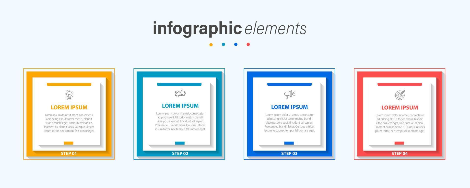 plantilla de diseño de etiquetas infográficas vectoriales con iconos y 4 opciones o pasos. se puede utilizar para diagramas de proceso, presentaciones, diseño de flujo de trabajo, banner, diagrama de flujo, gráfico de información. vector