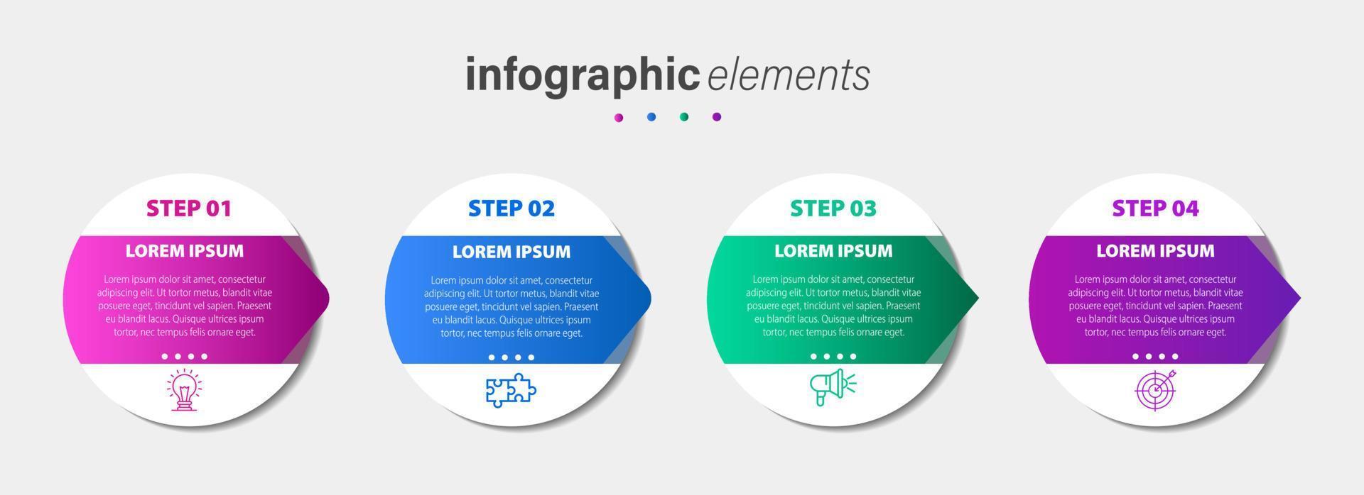 Business infographic elements template design with icons and 4 options or steps. Vector illustration.