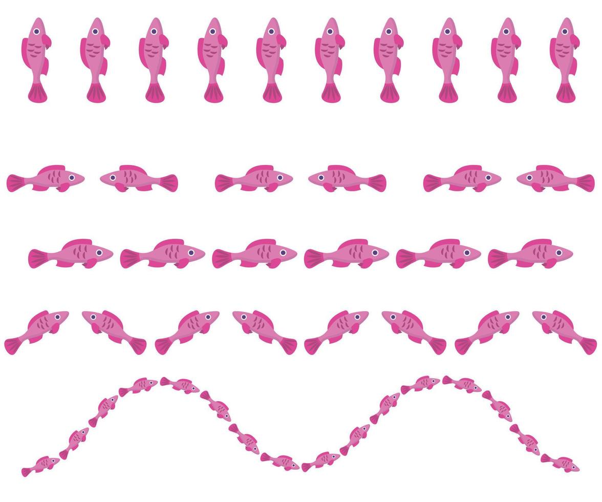 Pink fish in cartoon style. Border for your design. Vector illustration.