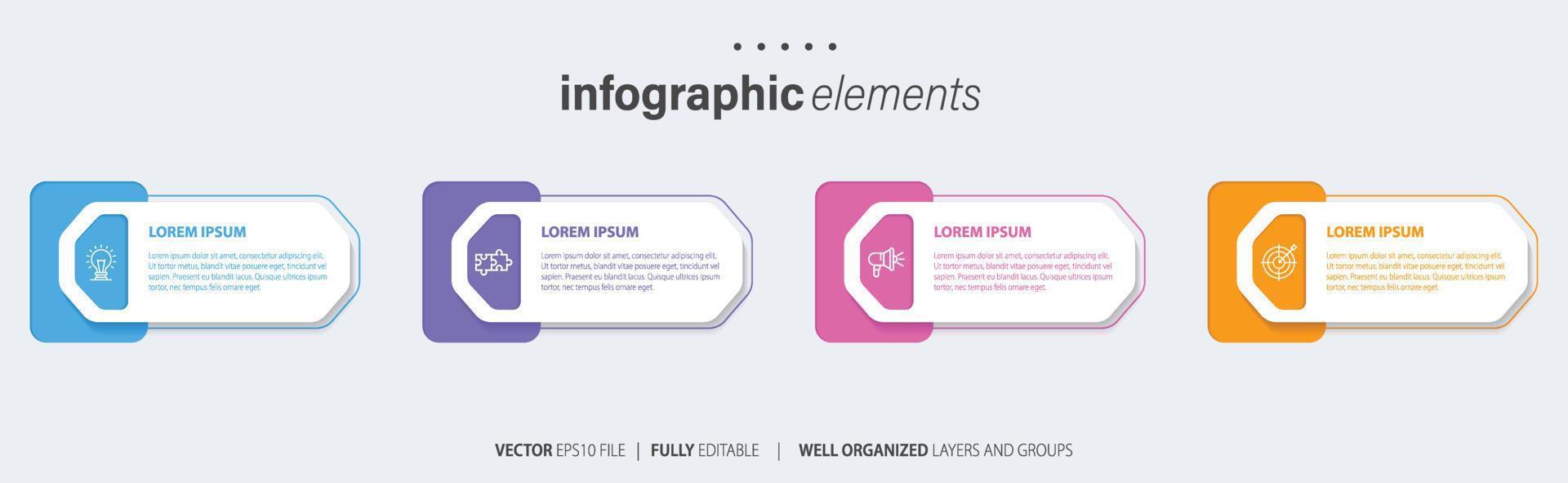 Business infographic element with 4 options, steps, number vector template design