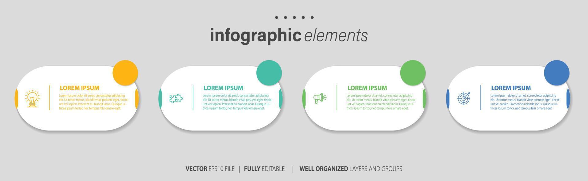 Concept of business model with 4 successive steps. Four colorful graphic elements. Timeline design for brochure, presentation. Infographic design layout vector
