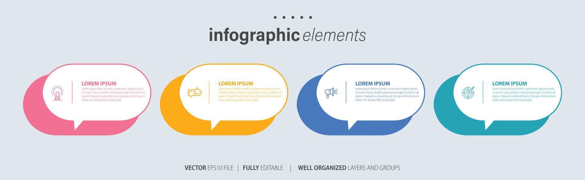 Modern infographic template with 4 steps. Business circle template with options for brochure, diagram, workflow, timeline, web design. Vector EPS 10