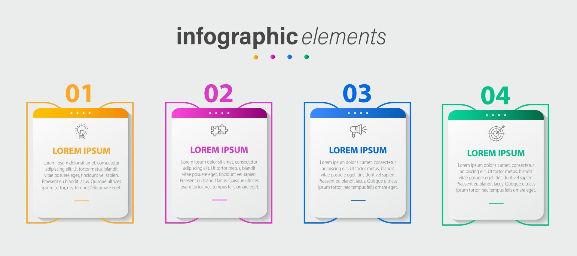 Vector Infographic label design template with icons and 4 options or steps. Can be used for process diagram, presentations, workflow layout, banner, flow chart, info graph.