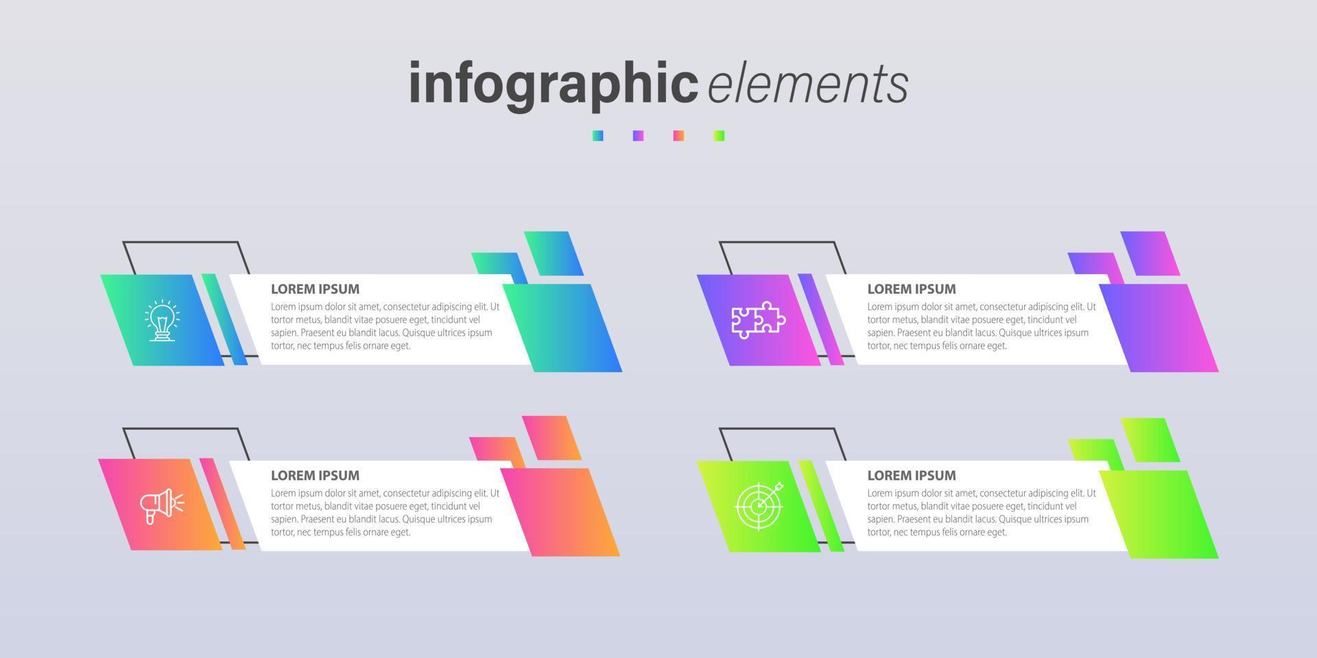 Business infographic elements template design with icons and 4 options or steps. Vector illustration.