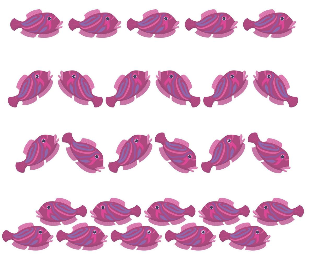 Pink fish in cartoon style. Border for your design. Vector illustration.