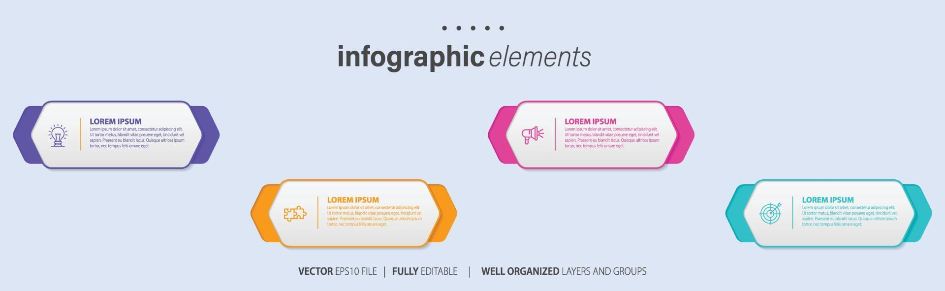 Modern infographic template with 4 steps. Business circle template with options for brochure, diagram, workflow, timeline, web design. Vector EPS 10