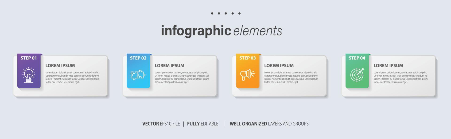 Modern infographic template with 4 steps. Business circle template with options for brochure, diagram, workflow, timeline, web design. Vector EPS 10