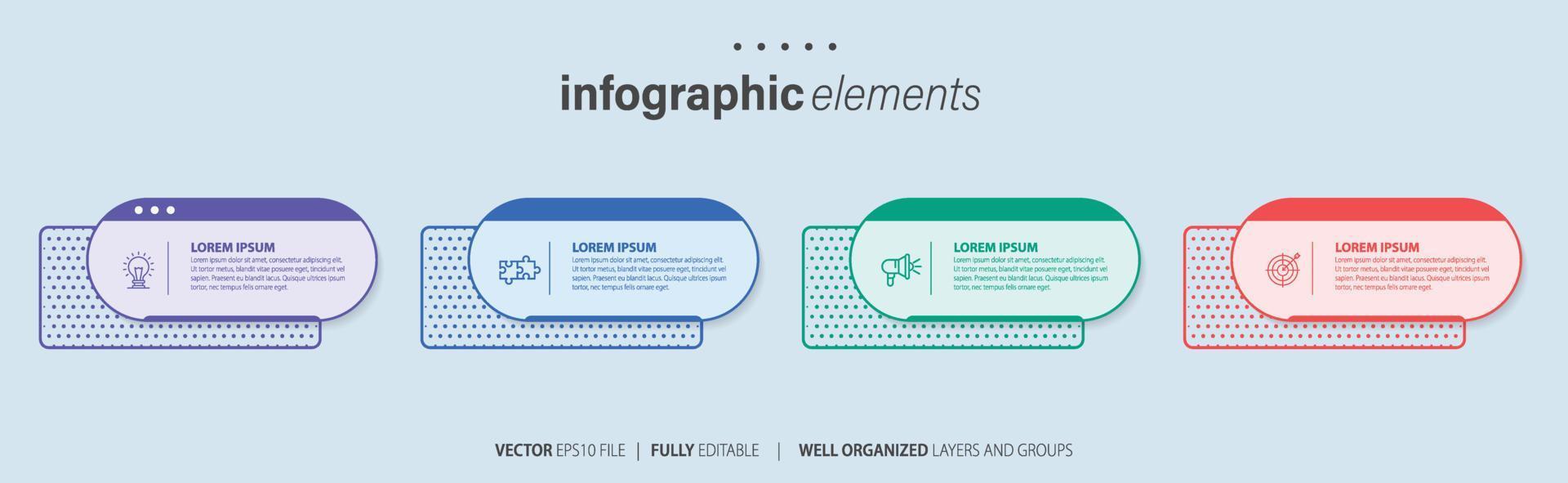 Modern infographic template with 4 steps. Business circle template with options for brochure, diagram, workflow, timeline, web design. Vector EPS 10