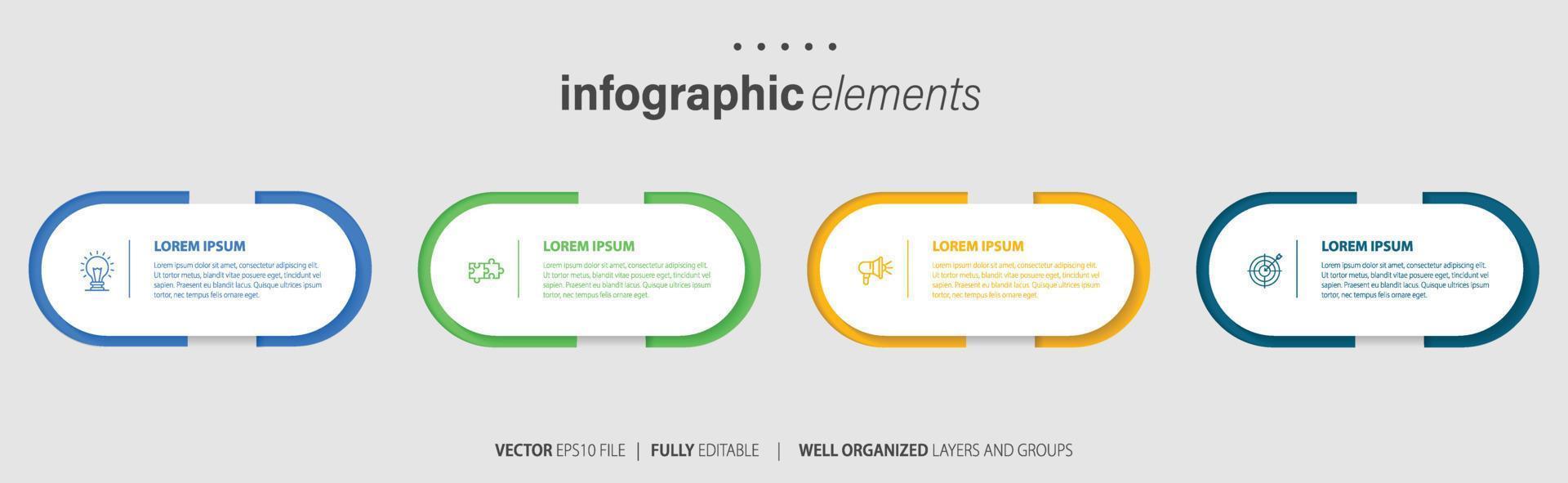 Concept of business model with 4 successive steps. Four colorful graphic elements. Timeline design for brochure, presentation. Infographic design layout vector