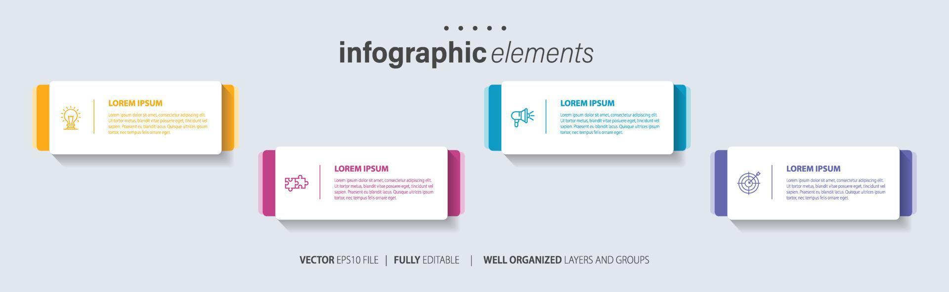 plantilla de diseño infográfico. concepto de línea de tiempo con 4 pasos. se puede utilizar para diseño de flujo de trabajo, diagrama, banner, diseño web. ilustración vectorial vector