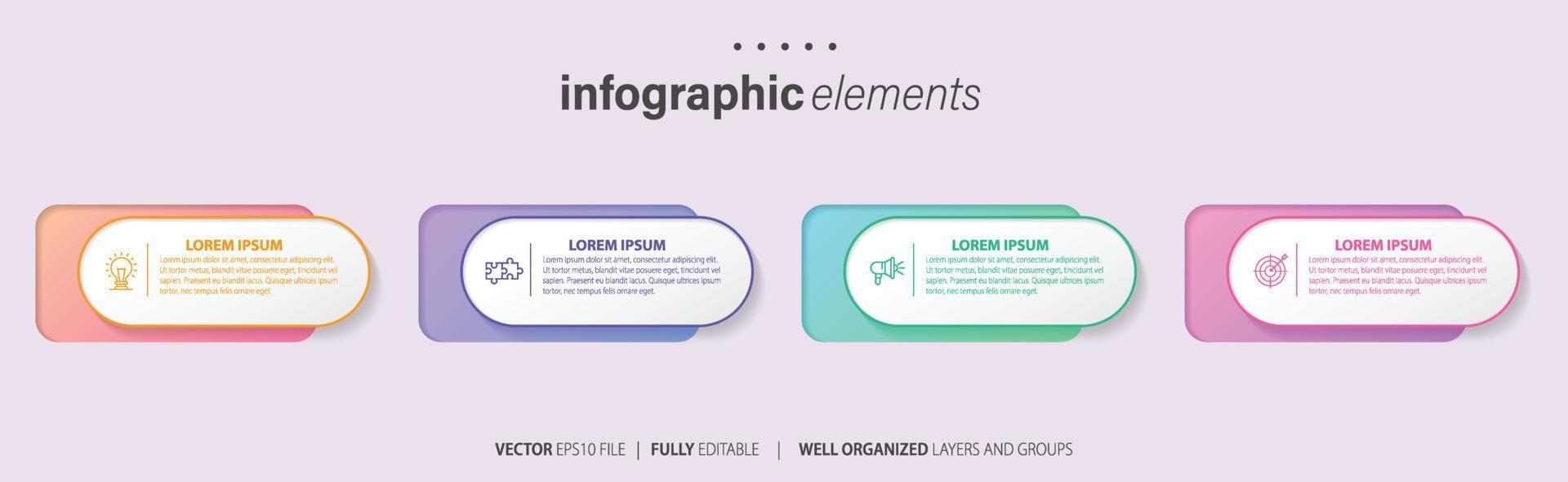 Infographic design template. Timeline concept with 4 steps. Can be used for workflow layout, diagram, banner, webdesign. Vector illustration