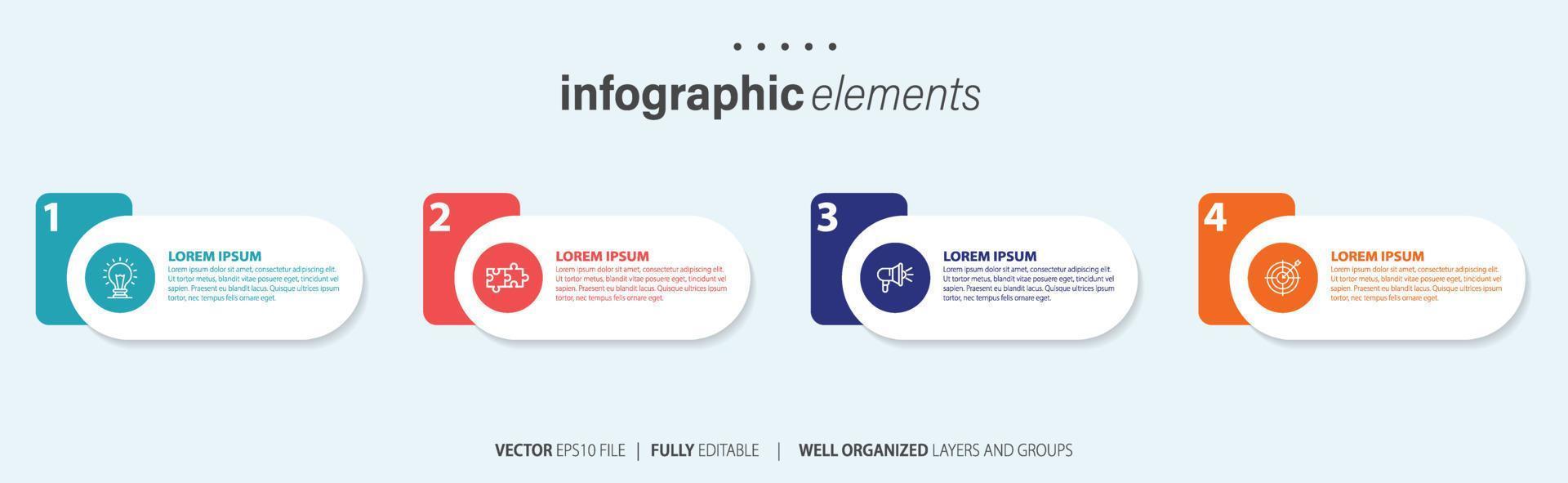 Infographic design template. Timeline concept with 4 steps. Can be used for workflow layout, diagram, banner, webdesign. Vector illustration