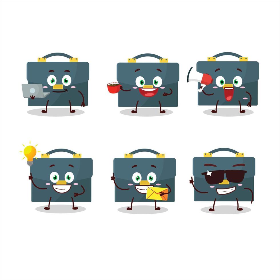 Briefcase cartoon character with various types of business emoticons vector