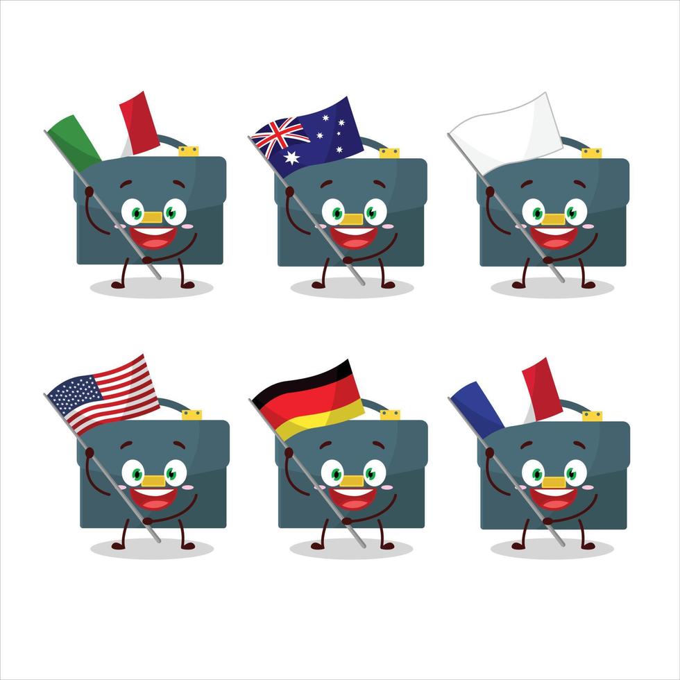 Briefcase cartoon character bring the flags of various countries vector