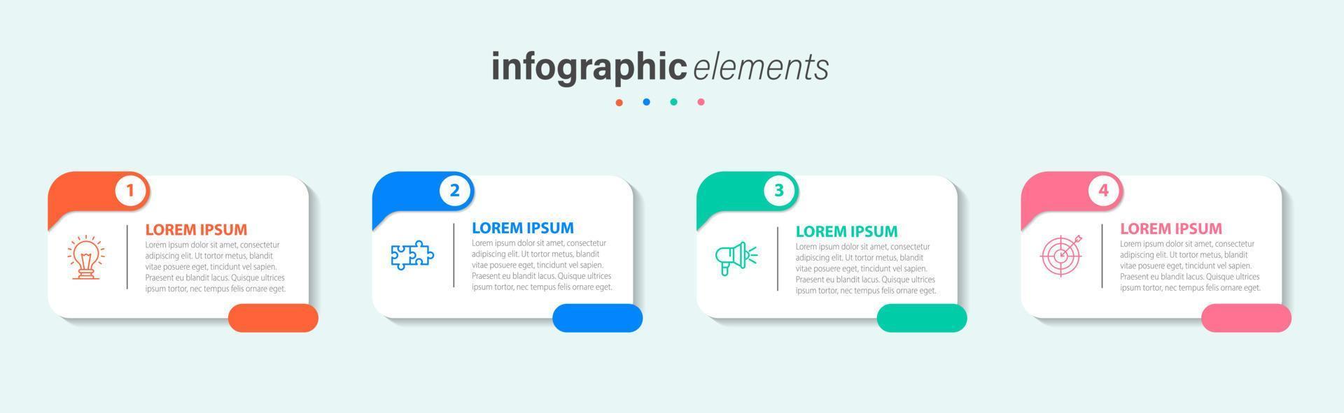 Business infographic elements template design with icons and 4 options or steps. Vector illustration.