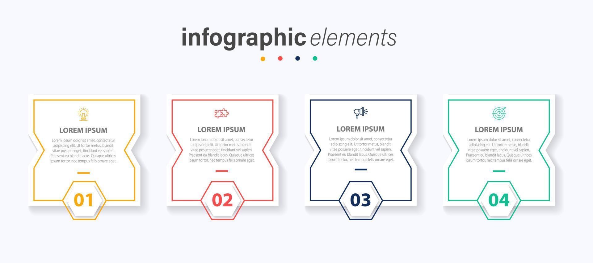 plantilla de diseño de etiquetas infográficas vectoriales con iconos y 4 opciones o pasos. se puede utilizar para diagramas de proceso, presentaciones, diseño de flujo de trabajo, banner, diagrama de flujo, gráfico de información. vector