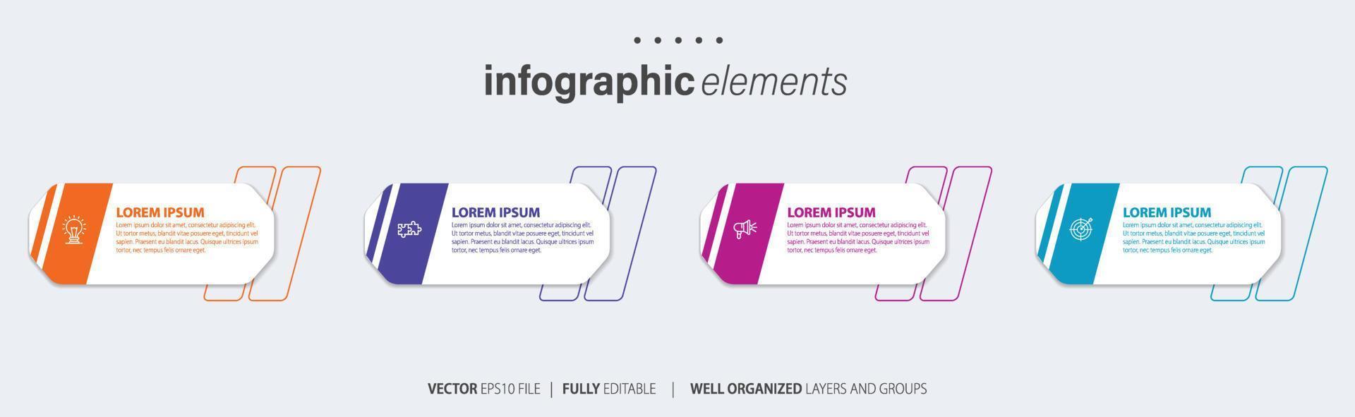 Business infographic element with 4 options, steps, number vector template design