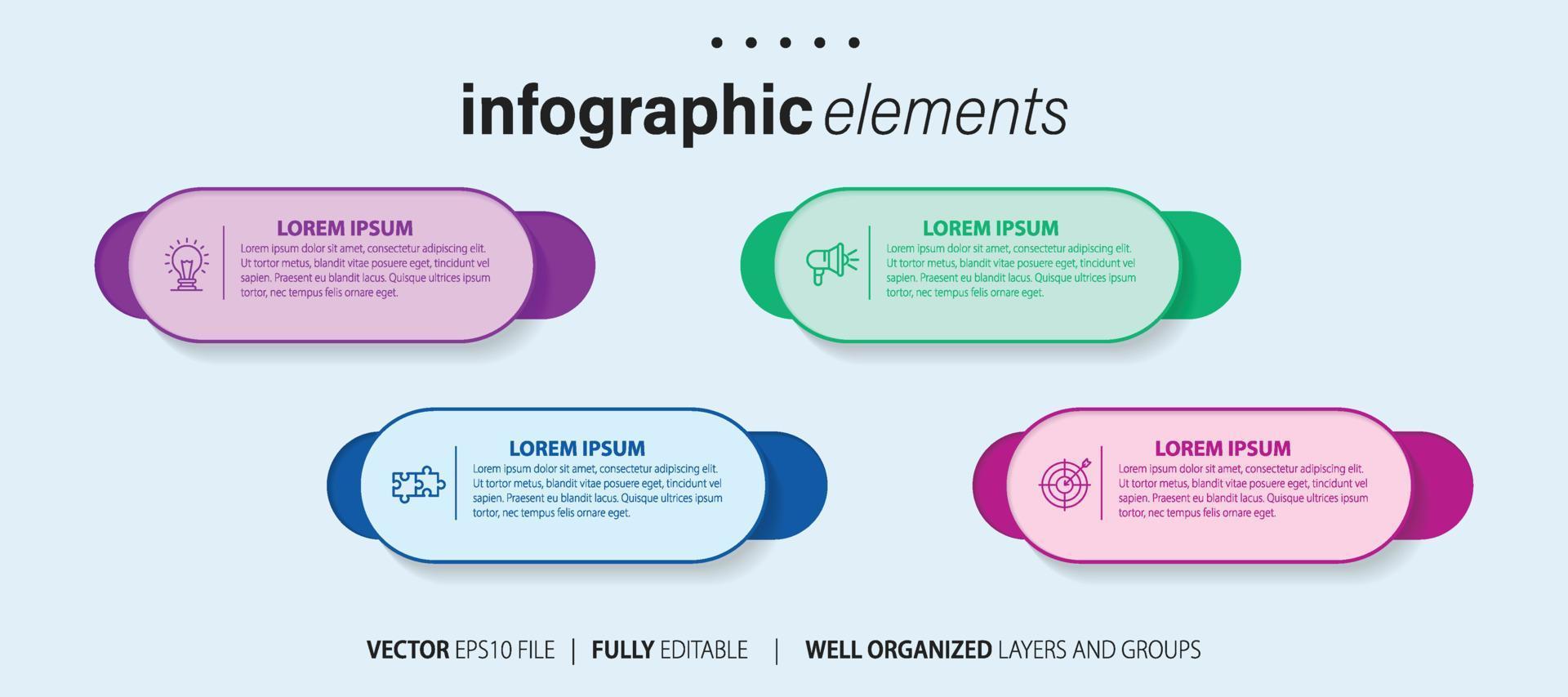 Infographic design template. Timeline concept with 4 steps. Can be used for workflow layout, diagram, banner, webdesign. Vector illustration