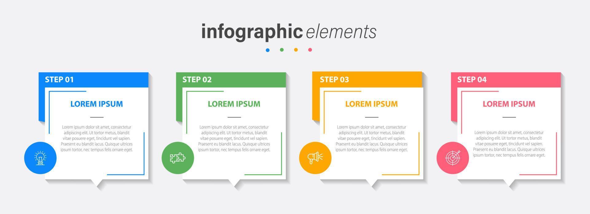 Business infographic elements template design with icons and 4 options or steps. Vector illustration.