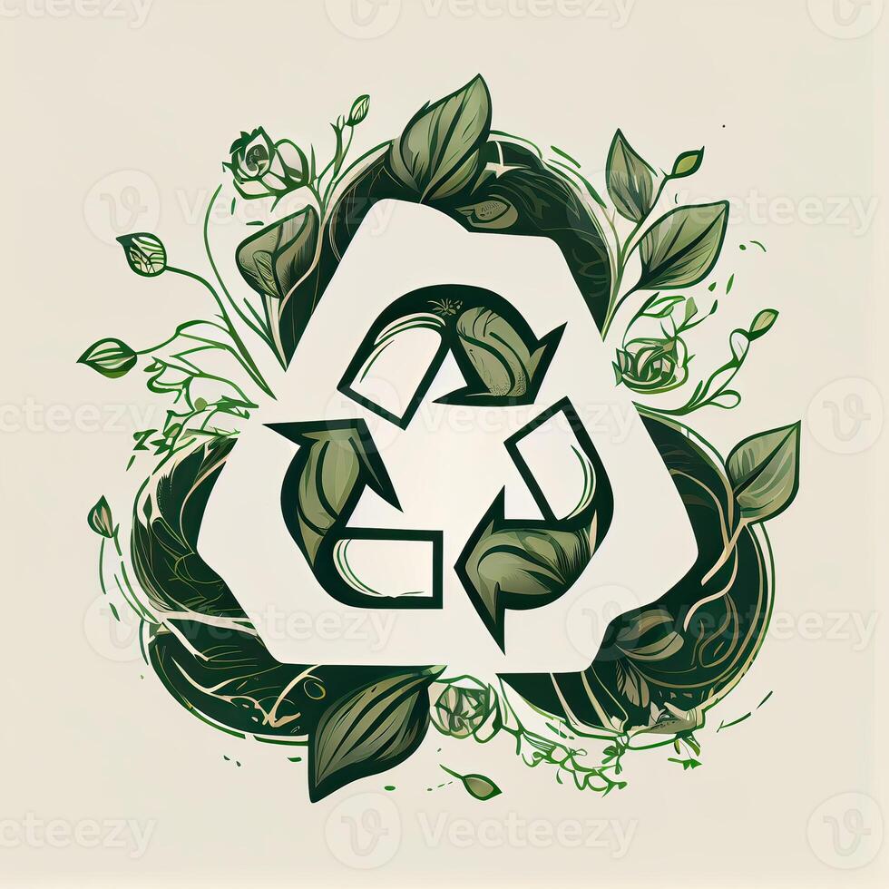 illustration of Green arrows recycle eco symbol. Cycle recycled icon. Recycled materials symbol. Eco concept with recycling symbol. . photo