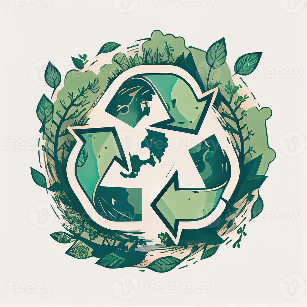 illustration of Green arrows recycle eco symbol. Cycle recycled icon. Recycled materials symbol. Eco concept with recycling symbol. . photo