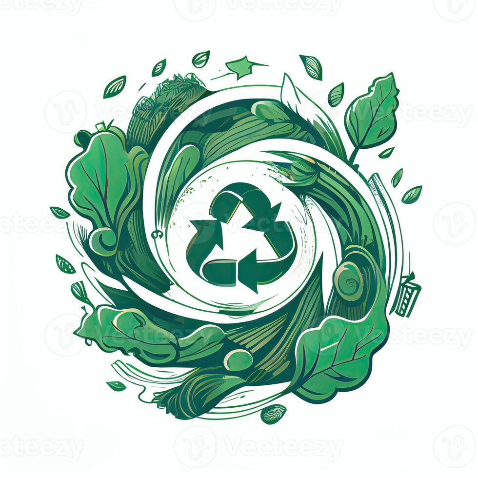 illustration of Green arrows recycle eco symbol. Cycle recycled icon. Recycled materials symbol. Eco concept with recycling symbol. . photo