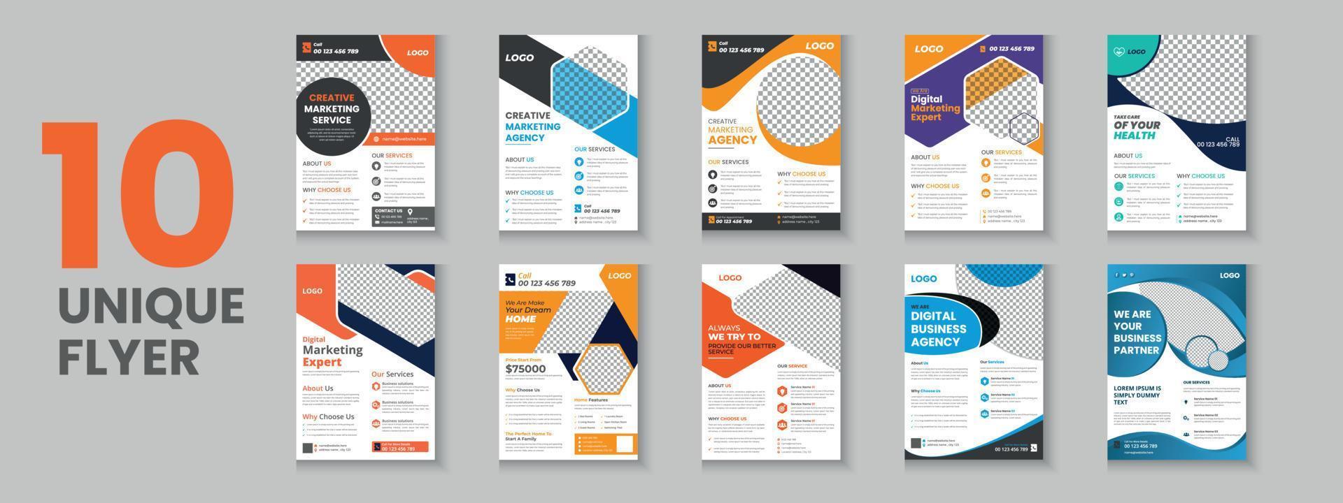 Mega items digital marketing flyer, corporate business flyer set, mega bundle poster collection design, a4 size abstract business flyer mega set and corporate brochure set layout vector