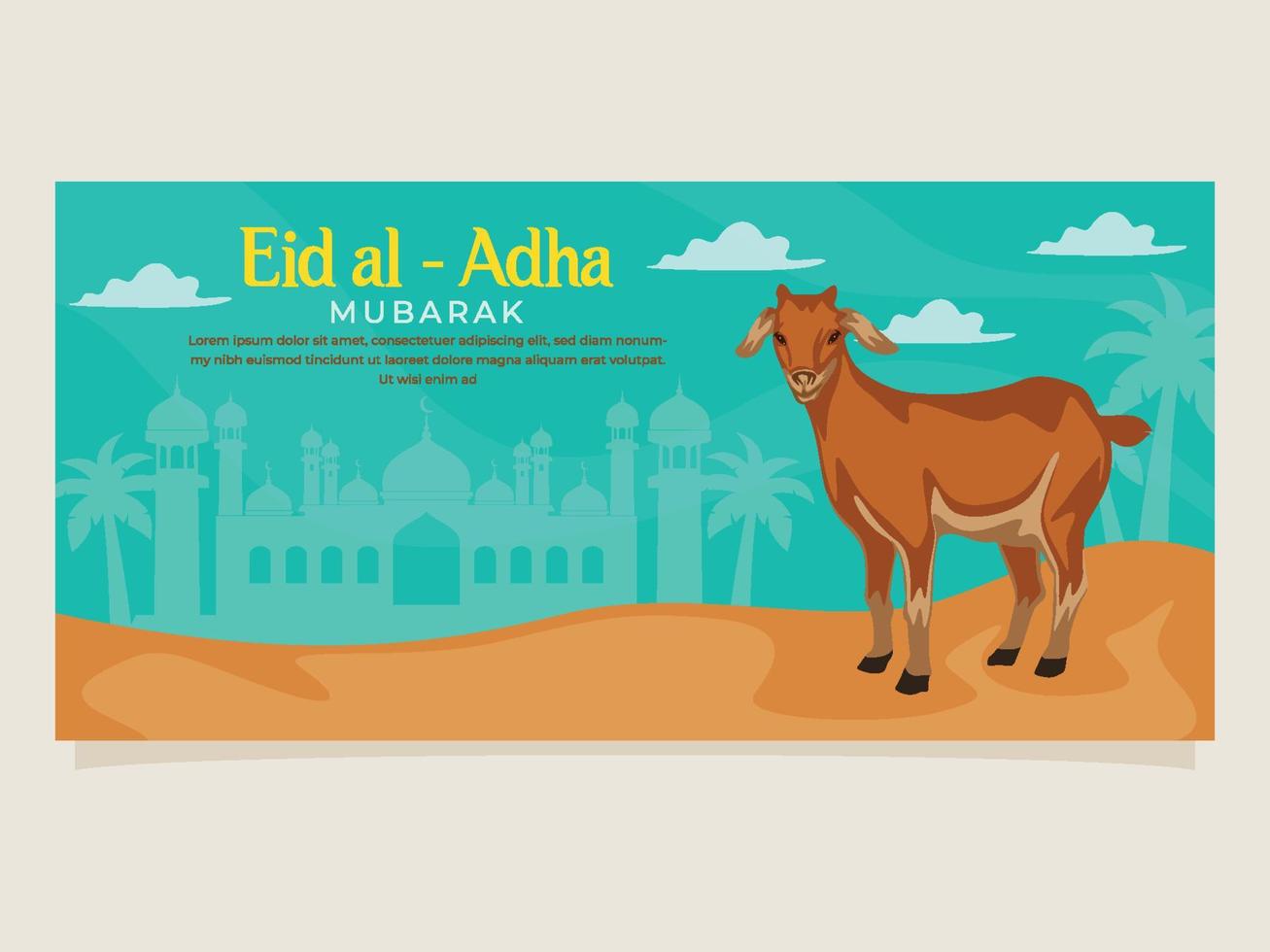 Eid al adha mubarak goat banner illustration vector