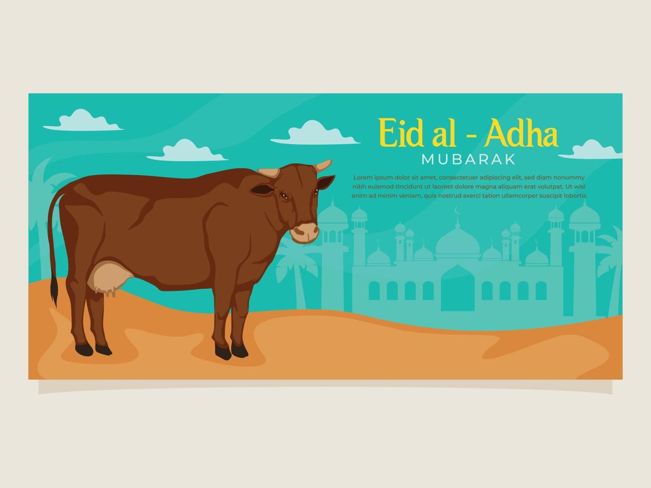 Eid al adha mubarak cow banner illustration vector