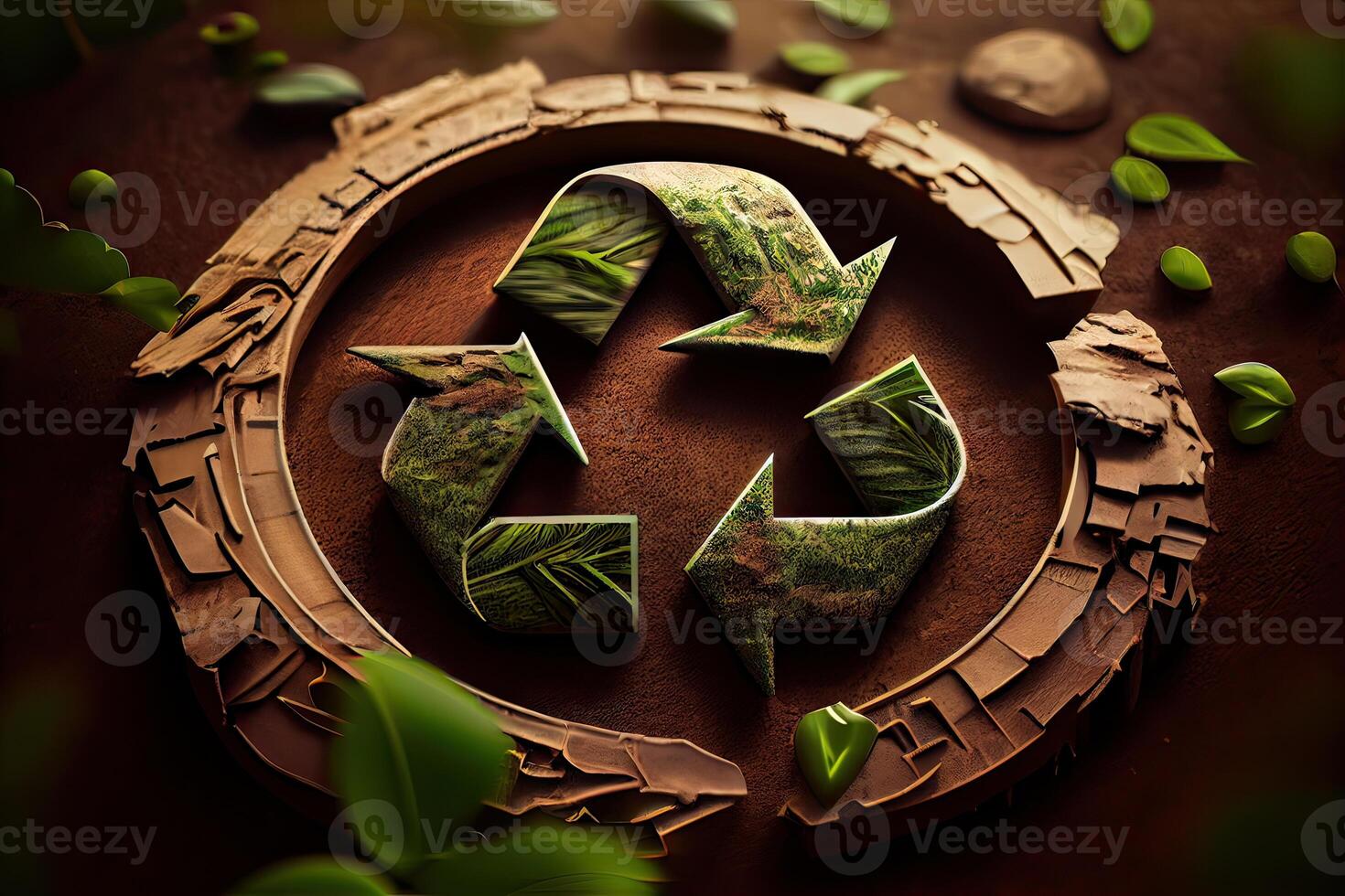 illustration of Green arrows recycle eco symbol. Cycle recycled icon. Recycled materials symbol. Eco concept with recycling symbol. photo