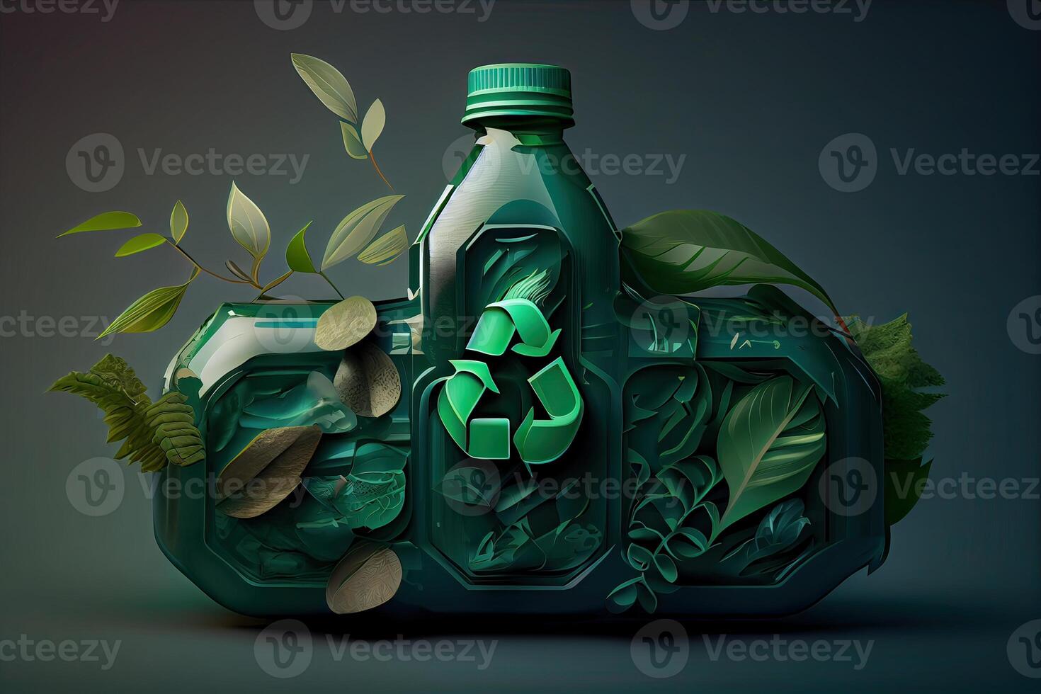 illustration of Green arrows recycle eco symbol. Cycle recycled icon. Recycled materials symbol. Eco concept with recycling symbol. photo