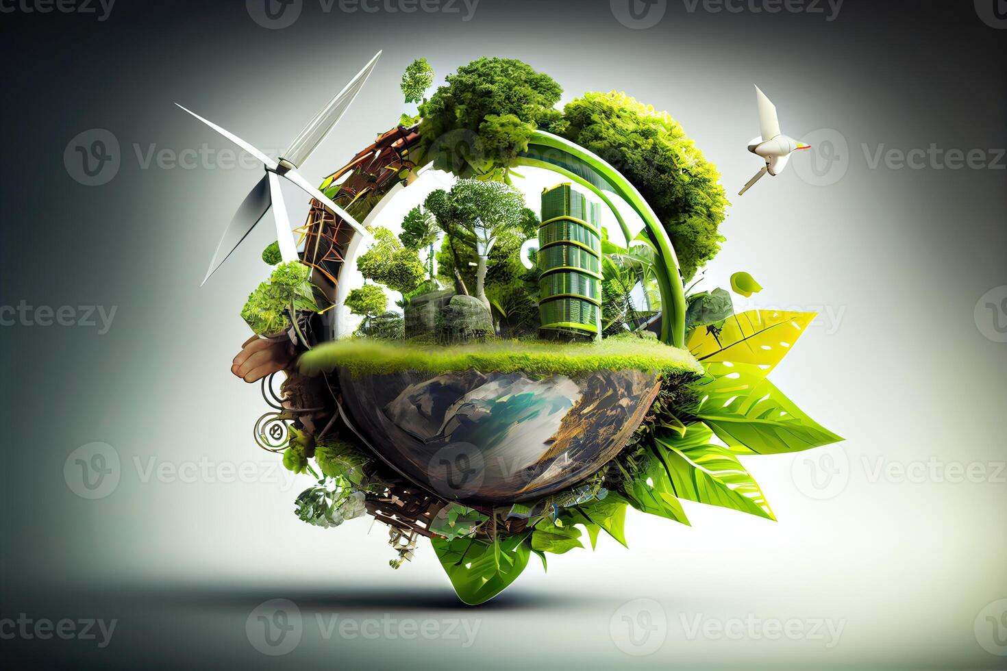 Innovative green technologies, smart systems and recycling for environmental sustainability. photo