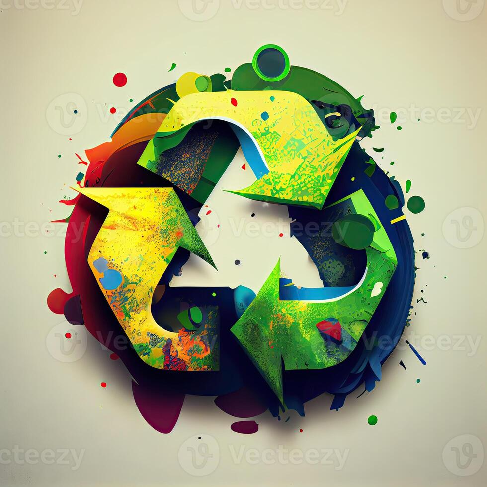 illustration of Green arrows recycle eco symbol. Cycle recycled icon. Recycled materials symbol. Eco concept with recycling symbol. . photo