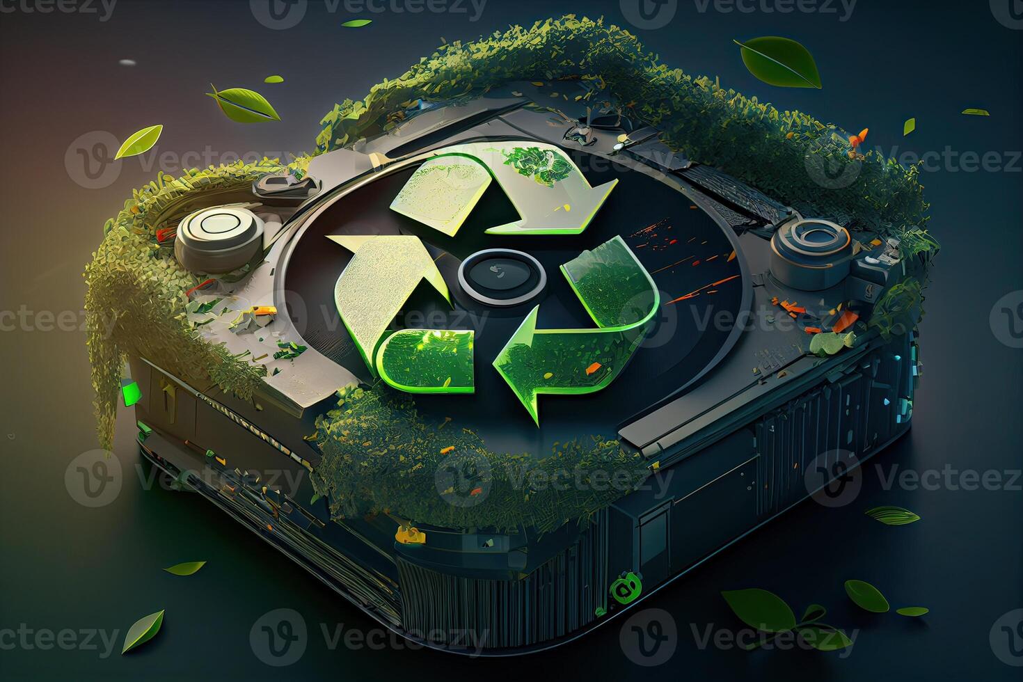illustration of Green arrows recycle eco symbol. Cycle recycled icon. Recycled materials symbol. Eco concept with recycling symbol. . photo