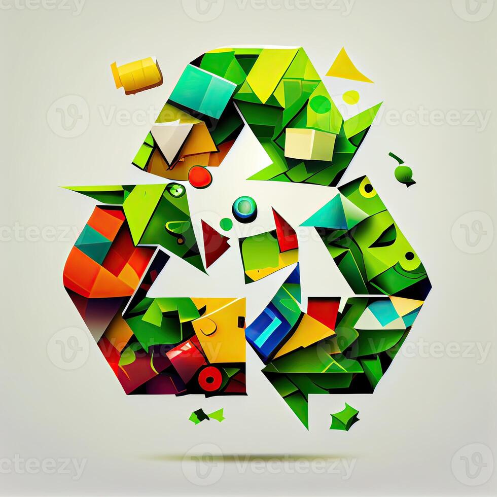 illustration of Green arrows recycle eco symbol. Cycle recycled icon. Recycled materials symbol. Eco concept with recycling symbol. . photo