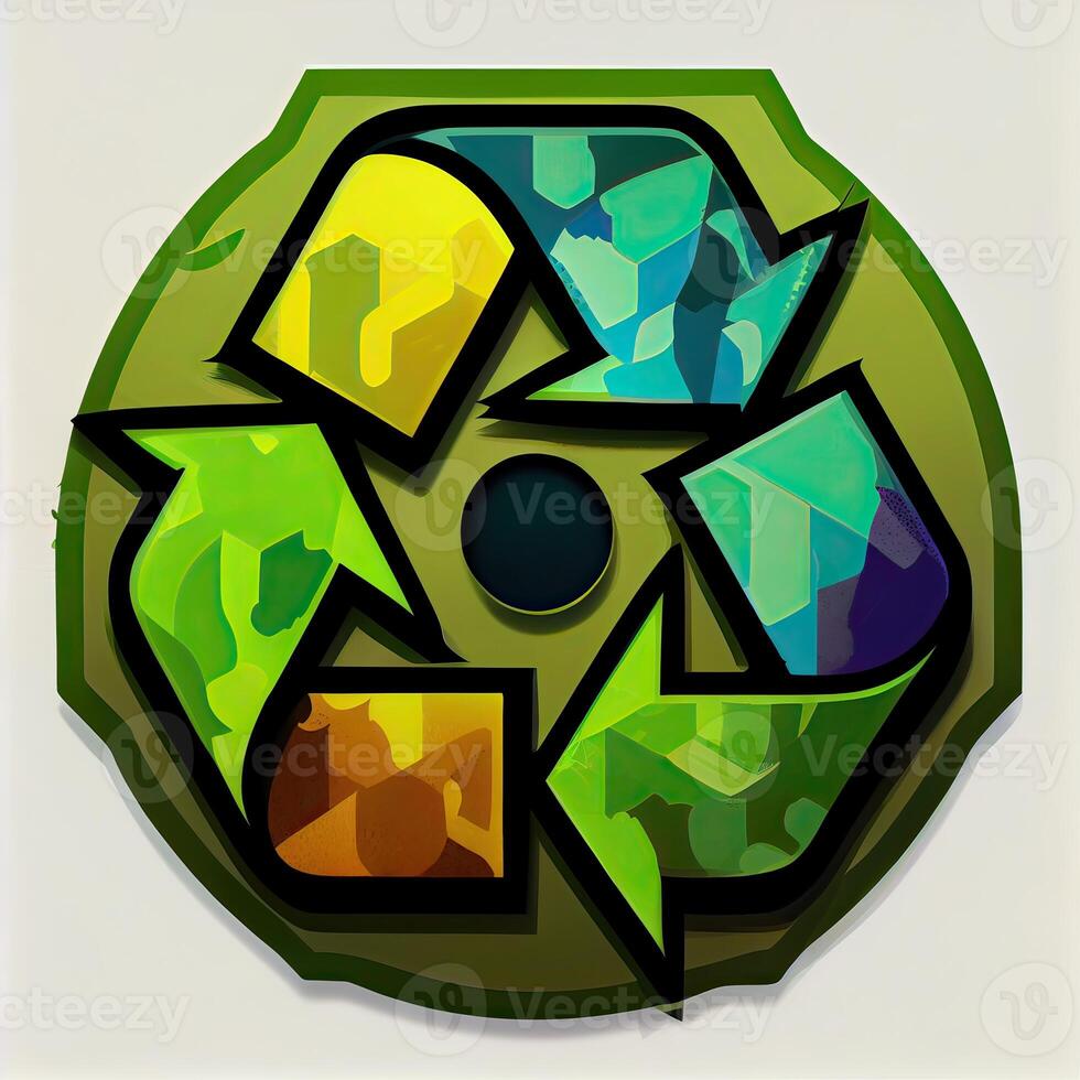 illustration of Green arrows recycle eco symbol. Cycle recycled icon. Recycled materials symbol. Eco concept with recycling symbol. . photo