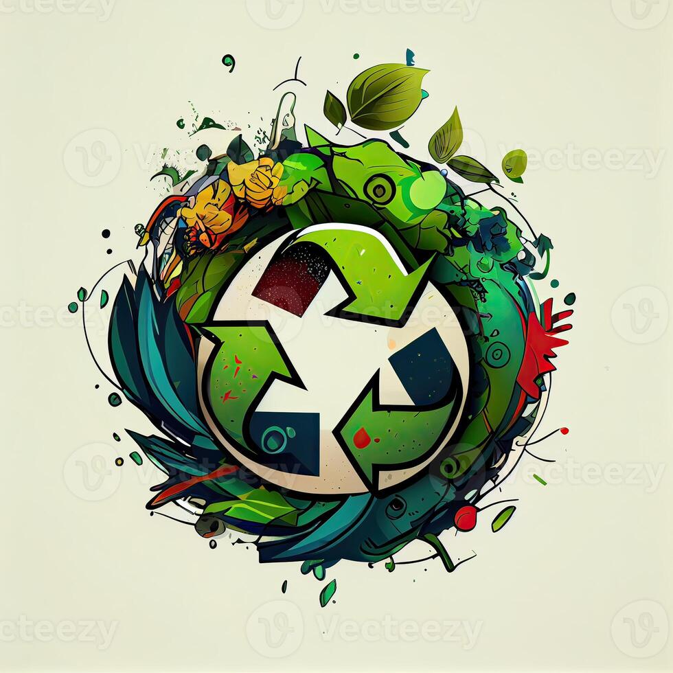 illustration of Green arrows recycle eco symbol. Cycle recycled icon. Recycled materials symbol. Eco concept with recycling symbol. . photo