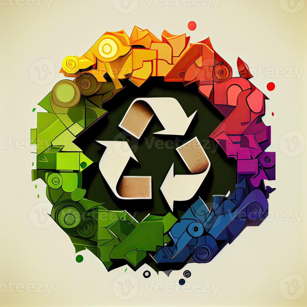 illustration of Green arrows recycle eco symbol. Cycle recycled icon. Recycled materials symbol. Eco concept with recycling symbol. . photo
