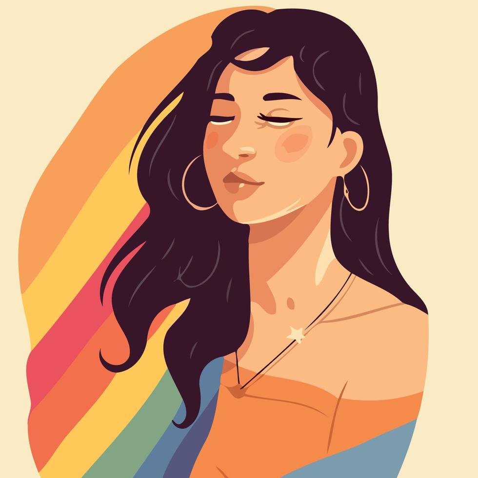 mujer lgbt orgullo día y mes con arco iris colores vector