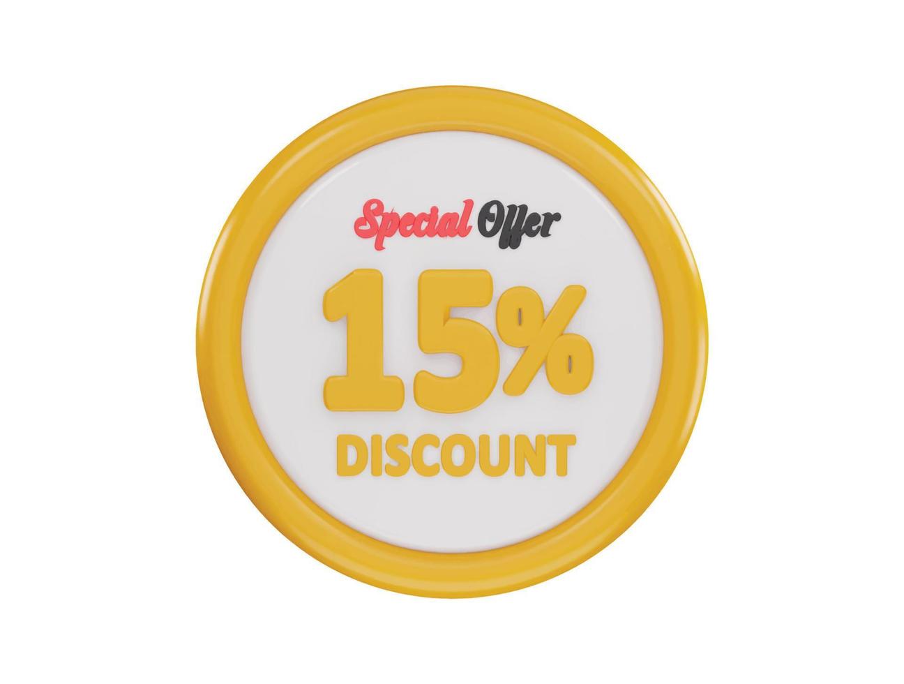 15 por ciento descuento especial oferta icono 3d representación vector ilustración