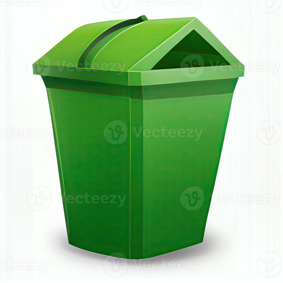 Trash recycle. Bin container for disposal garbage waste and save environment. Green dustbin for recycle glass can trash. photo