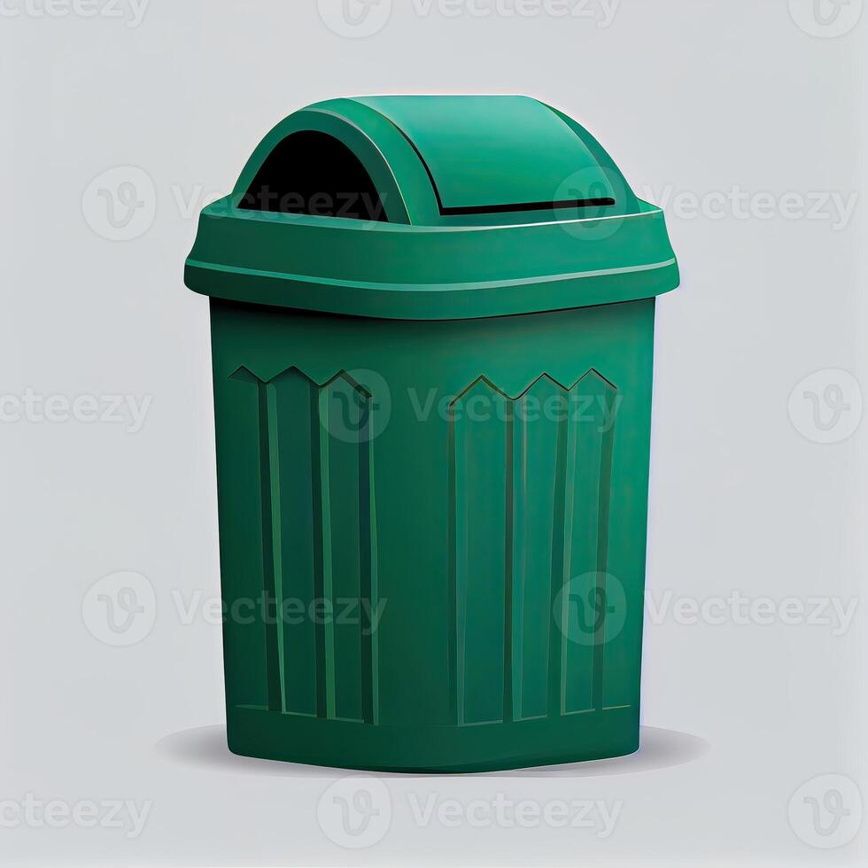 Trash recycle. Bin container for disposal garbage waste and save environment. Green dustbin for recycle glass can trash. photo