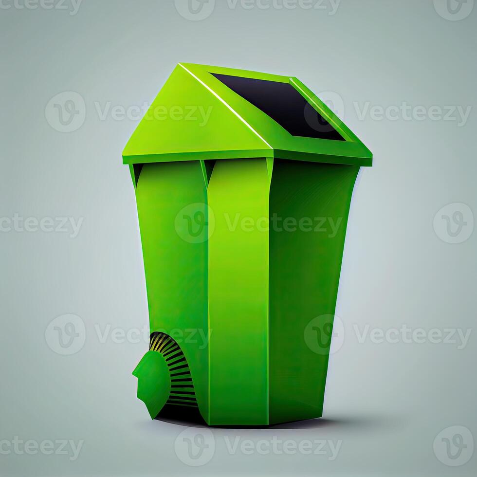 Trash recycle. Bin container for disposal garbage waste and save environment. Green dustbin for recycle glass can trash. photo