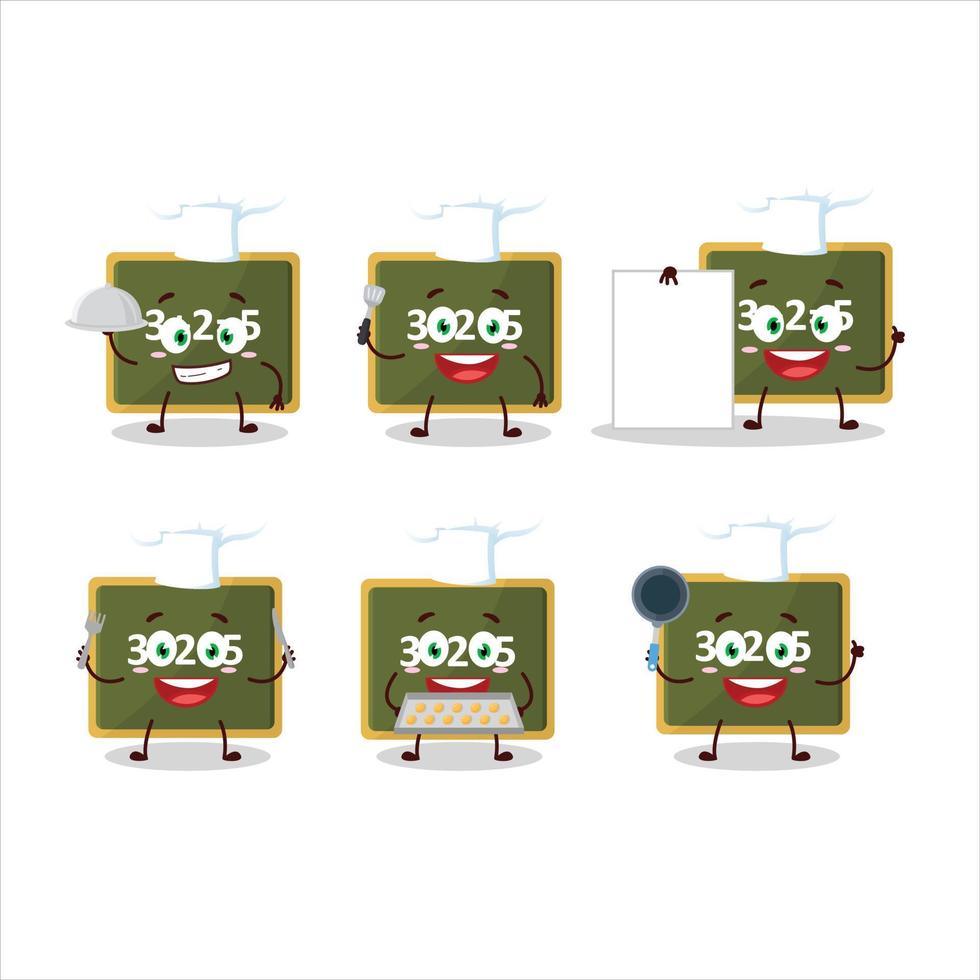 dibujos animados personaje de tiza tablero con varios cocinero emoticones vector