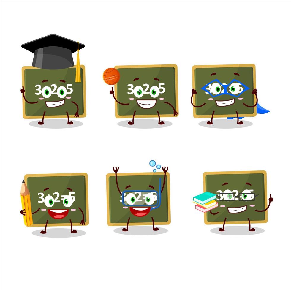 School student of chalk board cartoon character with various expressions vector