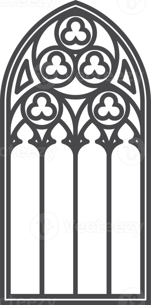 Church medieval window. Old gothic style architecture element. Outline illustration png