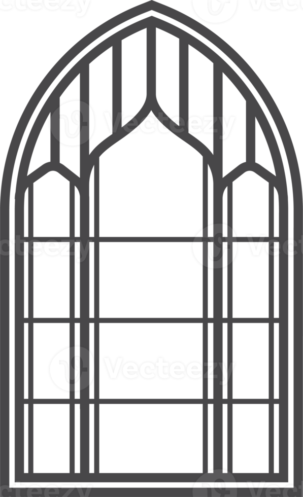 Church medieval window. Old gothic style architecture element. Outline illustration png