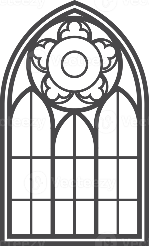 Church medieval window. Old gothic style architecture element. Outline illustration png